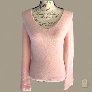 Express | Soft Pink Wool-Blend V-Neck Stretch Cozy Sweater - Women’s Small